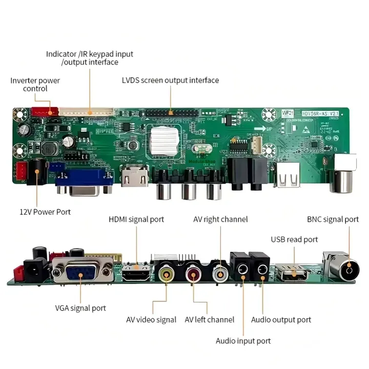 HDV-56R AS V2.1 Universal LCD LED TV Controller Driver Board Jumper Selection DC 12V Master TV Receiver Board HDV56U-AS TV/PC/VGA/HDMI/USB + 7 Key IR Receiver Board replace T.V56 DS-V59
