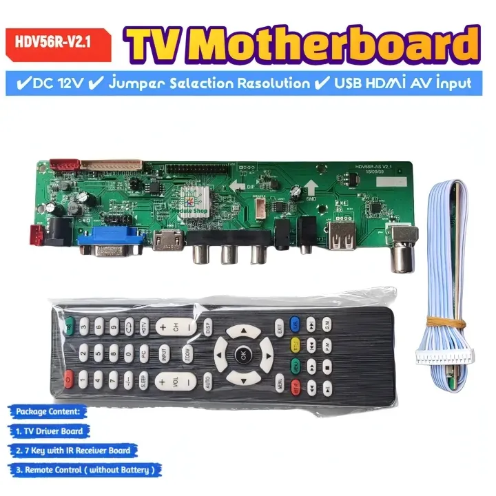 HDV-56R AS V2.1 Universal LCD LED TV Controller Driver Board Jumper Selection DC 12V Master TV Receiver Board HDV56U-AS TV/PC/VGA/HDMI/USB + 7 Key IR Receiver Board replace T.V56 DS-V59