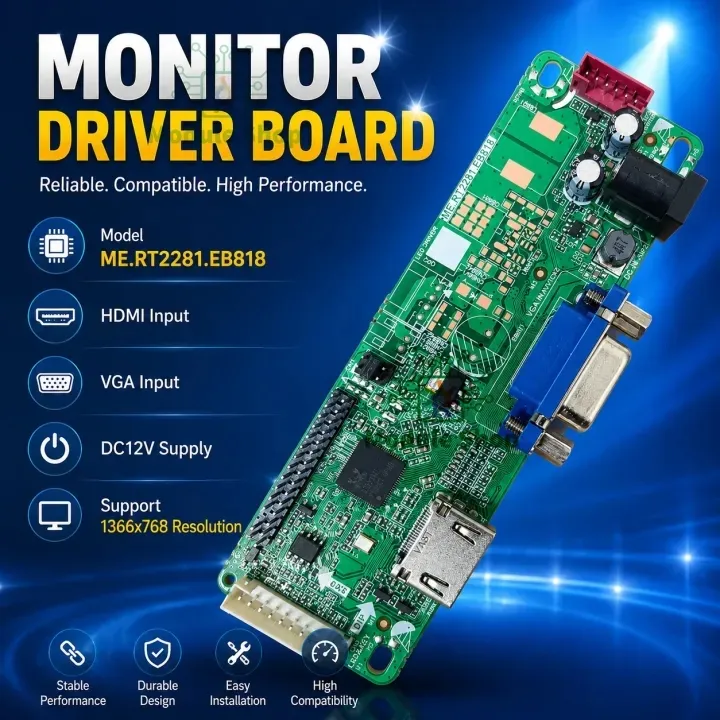 HDMI Monitor Driver Board ME.RT2281.EB818 12V Supply VGA HDMI Input Support Resolution 1366x768 Easy Installation High Compatibility 14 inch to 22 inch Monitor